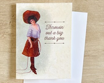 Vintage Cowgirl Art Thank You Card