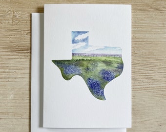 Texas Bluebonnet Watercolor Landscape Greeting Card