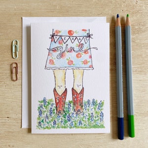 Texas Girl Boots & Bluebonnets Greeting Card