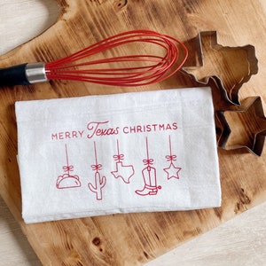 Texas Christmas Ornaments Flour Sack Kitchen Towel