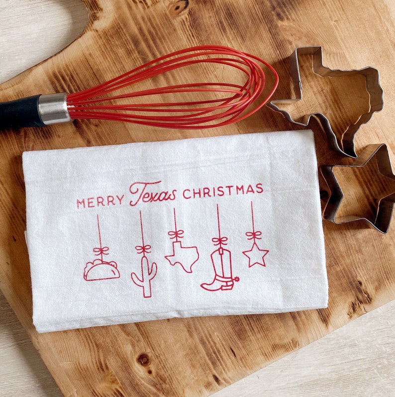 Texas Christmas Ornaments Flour Sack Kitchen Towel image 1