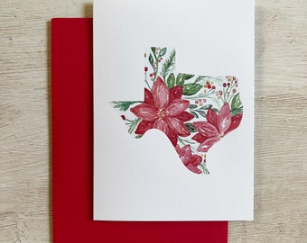 Poinsettia Watercolor Texas Holiday Greeting Card