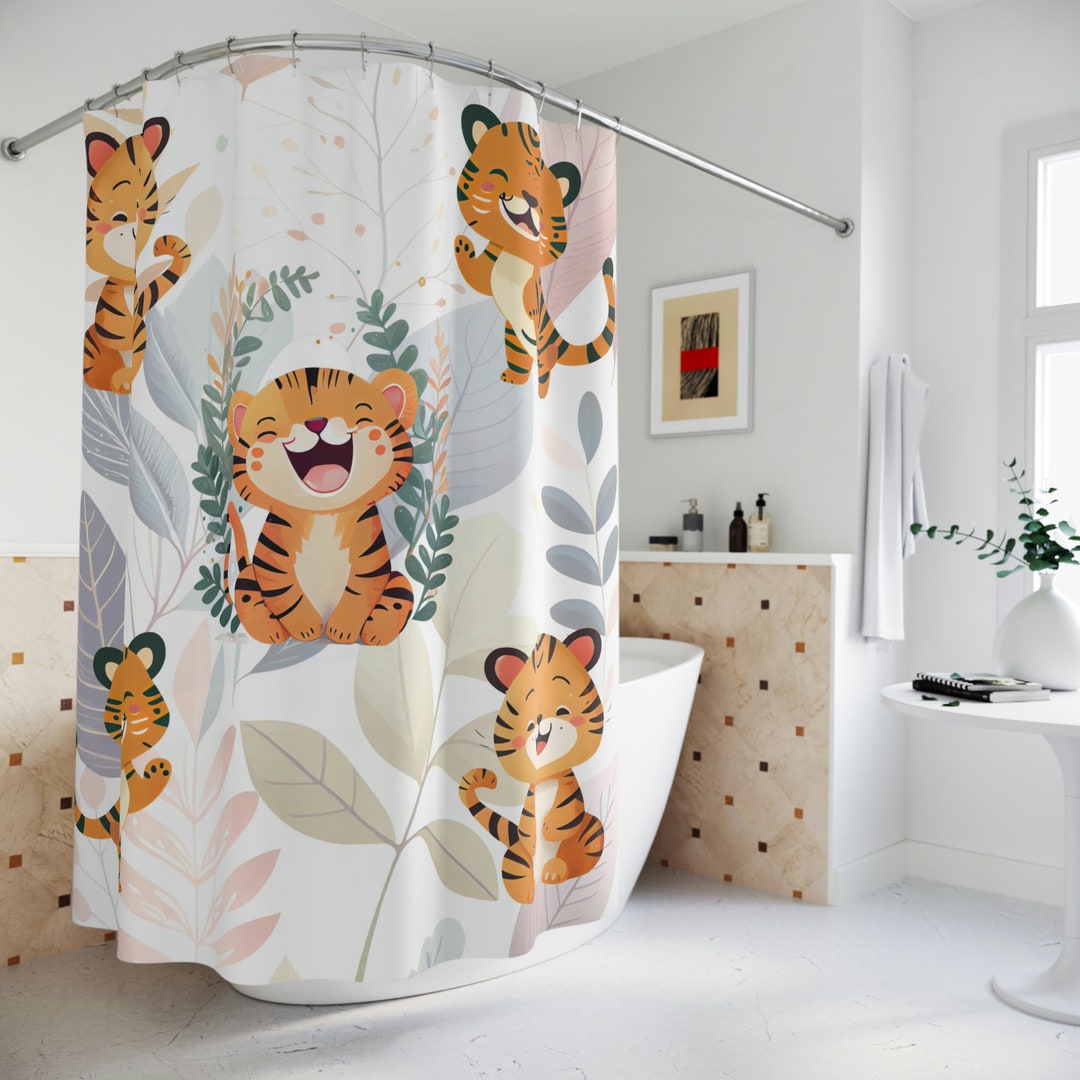 Cute Happy Baby Tigers Shower Curtain Fun Tiger Bathroom Etsy