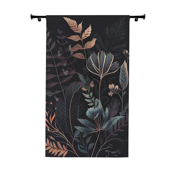 Dark Botanical Floral Window Curtain - Nature-Inspired Blackout Curtains