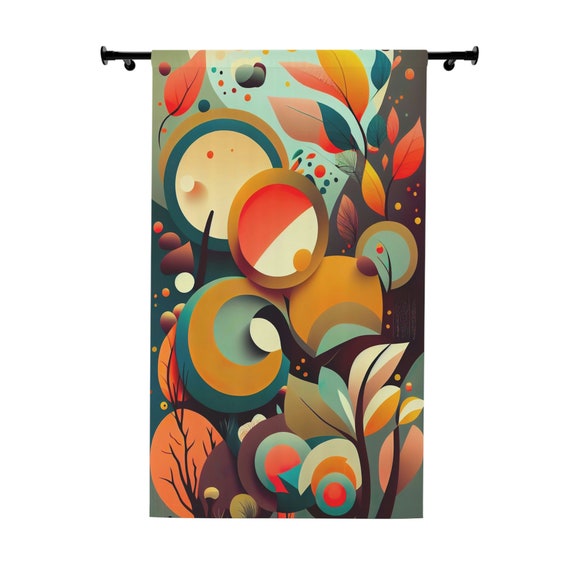 Colorful Abstract Leaves Window Curtains | 50x84 Inches | Polyester | One-Sided Print | (1 Piece)