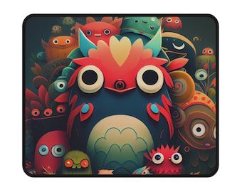 Colorful Cute Monsters Mouse Pad, Furry Monster Friends Mouse Pad, Cute Mouse Pad for Kids, Monster Lovers Mouse Pad
