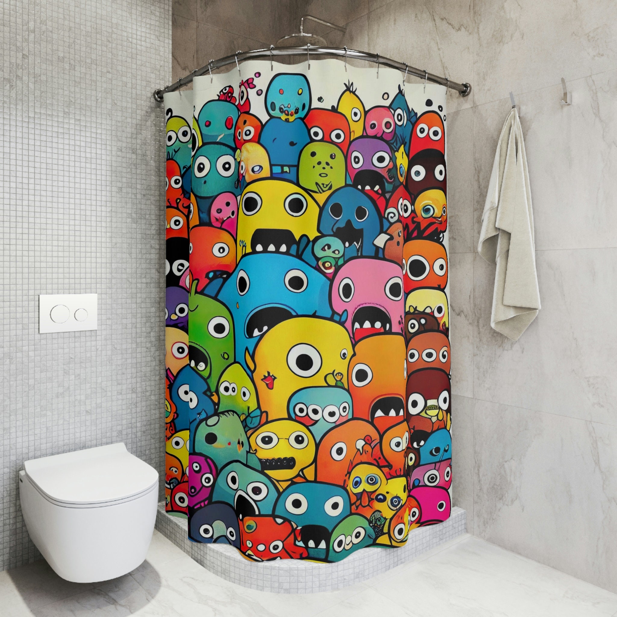 Colorful Monster Shower Curtain Vibrant Bathroom Etsy