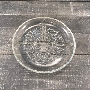 Relish Dish, Serving Dish, Glass Divided Dish, Leaf Pattern, ANCHOR HOCKING, Cut Glass Triple Divider Candy Dish, Antique Glass Nut Dish