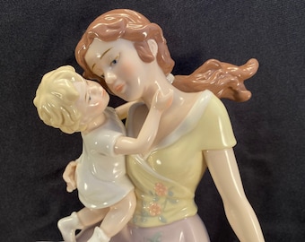 Fine Porcelain Figurine Midcentury Modern Woman with Child Fine Art Sculpture, 1980&#39;s, Mother and Child,