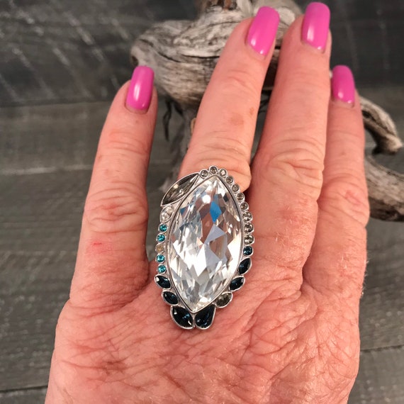 Big Bold Statement Ring Large Diamond with Blue R… - image 5