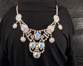 Statement Necklace, Diamond Rhinestone Necklace, Jeweled Neck Glamour Jewelry, Elegant Jeweled Bib Necklace