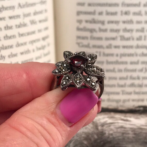 Glamour Ring Antique Style Statement Ring, Garnet… - image 5