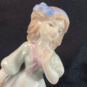Porcelain Fine Art Figurine Sculpture of Young Woman Gathering Flowers by Formalities Baum Bros 1980&#39;s Statue Home Decor