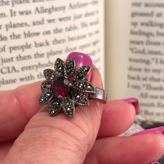Glamour Ring Antique Style Statement Ring, Garnet… - image 10