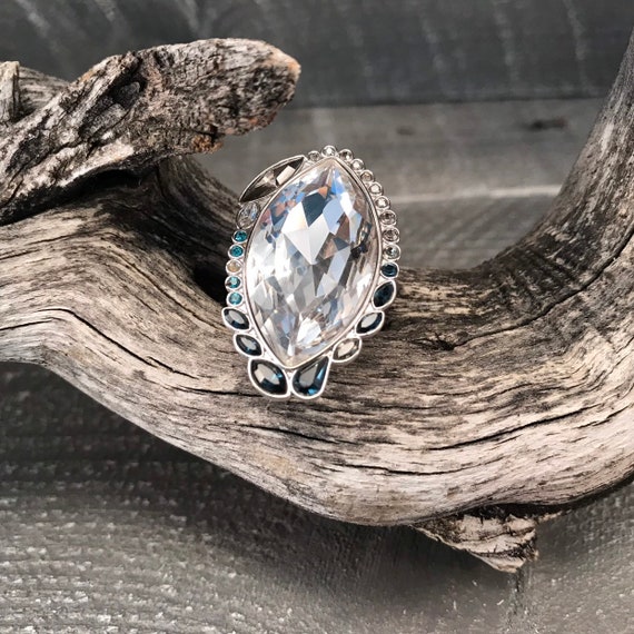 Big Bold Statement Ring Large Diamond with Blue R… - image 4