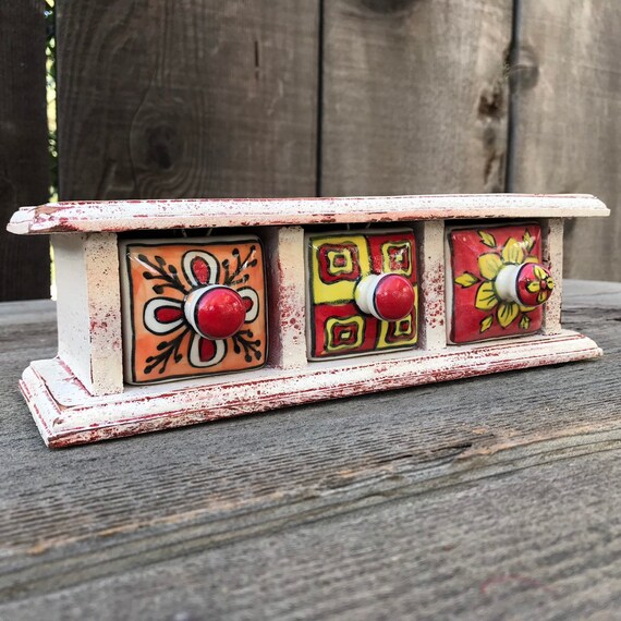 Apothecary Spice Cabinet Ceramic Drawers Herb Storage Bin Etsy