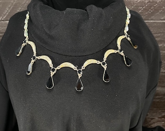 Bavette Necklace Black Rhinestone and Diamond Neck Chain, Glamour Costume Jewelry Statement Necklace