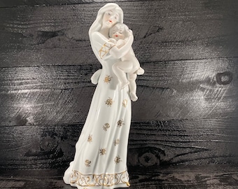 Fine Porcelain Figurine Midcentury Modern Woman with Child Fine Art Sculpture, 1980&#39;s, Mother and Child,