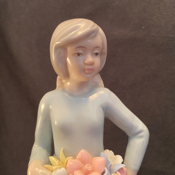 Porcelain Girl With Flower Basket Figurine Etsy