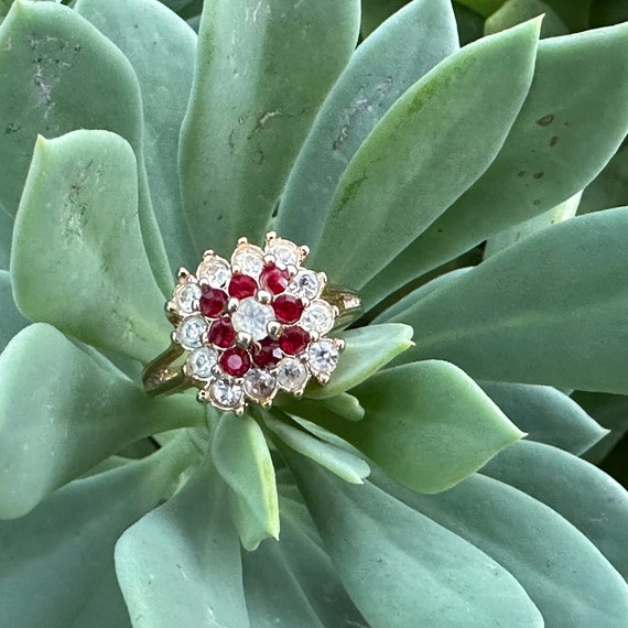 Ruby and Diamond Cluster Glamour Ring, Cocktail R… - image 1