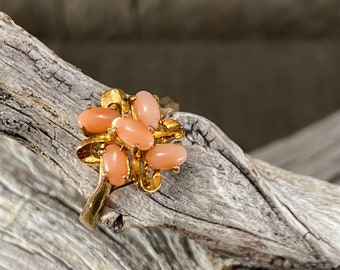 Coral Ring Size 8 Woman's Statement Ring, Cocktail Ring