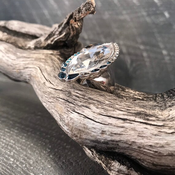 Big Bold Statement Ring Large Diamond with Blue R… - image 3