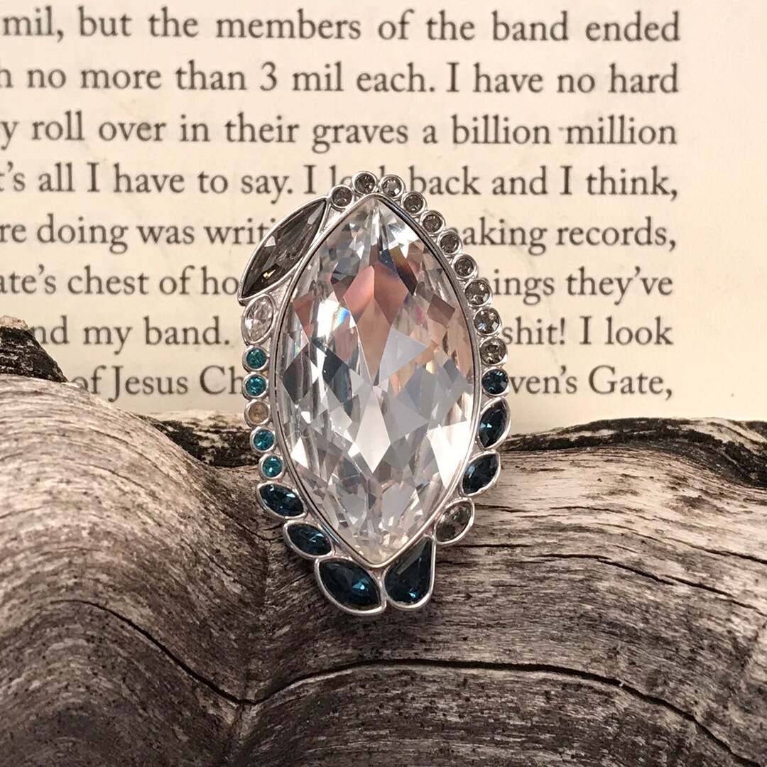 Big Bold Statement Ring Large Diamond With Blue Rhinestones, Vintage