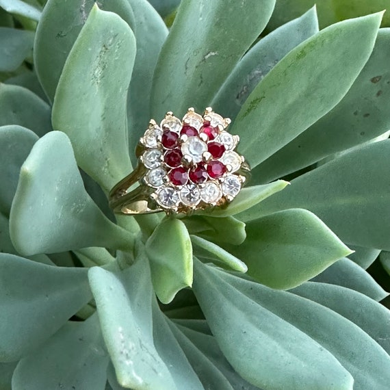 Ruby and Diamond Cluster Glamour Ring, Cocktail R… - image 2