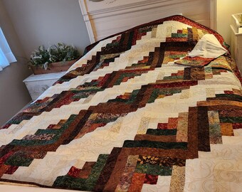 Handmade Twin Batik Log Cabin Quilt, Wedding or Graduation Gift