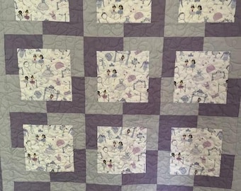 Purple Ballerina Quilt, Homemade, Professional Quilting, Pointe Shoes, Dancing Quilt