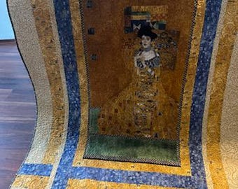 Gustav Klimt Lady in Gold Quilt, Affordable Art, Professional Quilting, Unique Design, Homemade