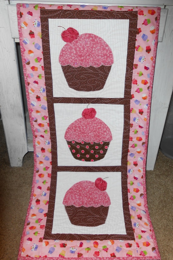 Icing and Cherries on top Quilted Happy Birthday Cupcake Runner