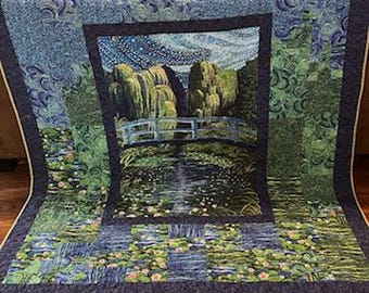 Monet's Water Lilies at Giverny Quilt; Affordable Art; Professional Quilting, Hand  Made,  Hand Finished