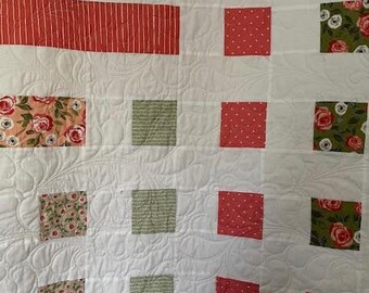 Soft and subtle colors in a Macintosh Pattern Quilt, Hand Finished Binding,  Professional Quilting, Anna Marie Horner Fabrics