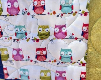 Kid's Hooty Owl Quilt, Owl Quilting, Homemade, Quality Cotton Fabrics, Reversible, Made in USA