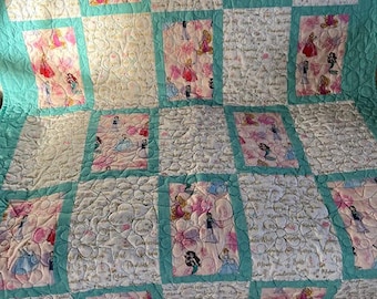 Disney Princess Quilt, Flannel Backing, Homemade, Professional Quilting