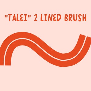 May include: A red double-lined brush stroke in the shape of a squiggle. The text "TALEI" 2 LINED BRUSH is above the brush stroke.