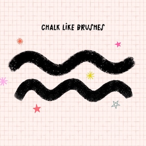 May include: Chalk-like brushes create a wavy line pattern on a white grid background. The background is decorated with small pink, red, yellow, and gray stars.