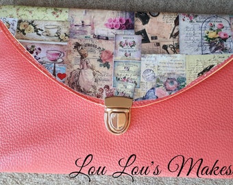 Vintage Style Decoupage Clutch Bag Handmade