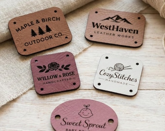 Custom Leather Hat Tags & Sewing Labels – Personalized Faux Leather Tags for Knit, Crochet Handmade Clothing (Bulk Orders Available)