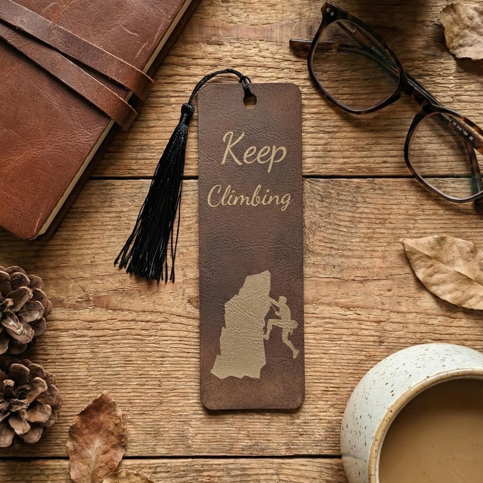 Keep Learning Bookmark Keep Climbing Bookmark – Faux Leather Rock Climber Design ...