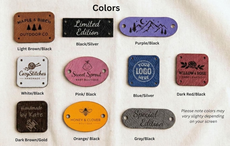 Custom Leather Hat Tags & Sewing Labels – Personalized Faux Leather Tags for Knit, Crochet Handmade Clothing (Bulk Orders Available) image 9