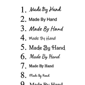 May include: A list of ten different fonts, each labeled with a number and the text "Made By Hand".