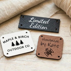 Custom Leather Hat Tags & Sewing Labels – Personalized Faux Leather Tags for Knit, Crochet Handmade Clothing (Bulk Orders Available) image 2