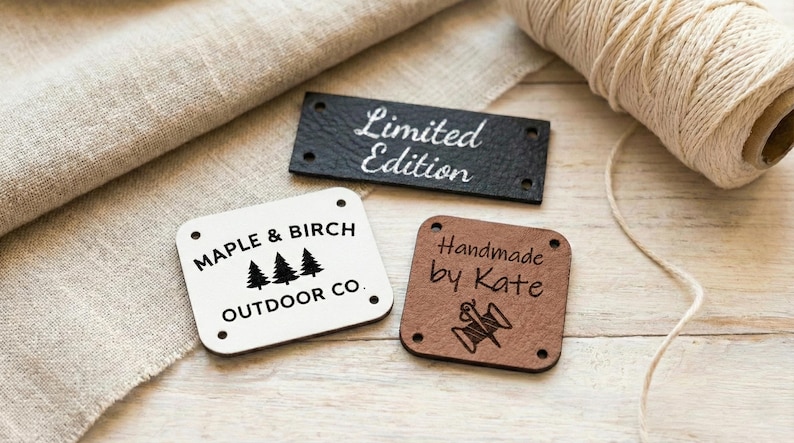 Custom Leather Hat Tags & Sewing Labels – Personalized Faux Leather Tags for Knit, Crochet Handmade Clothing (Bulk Orders Available) image 2