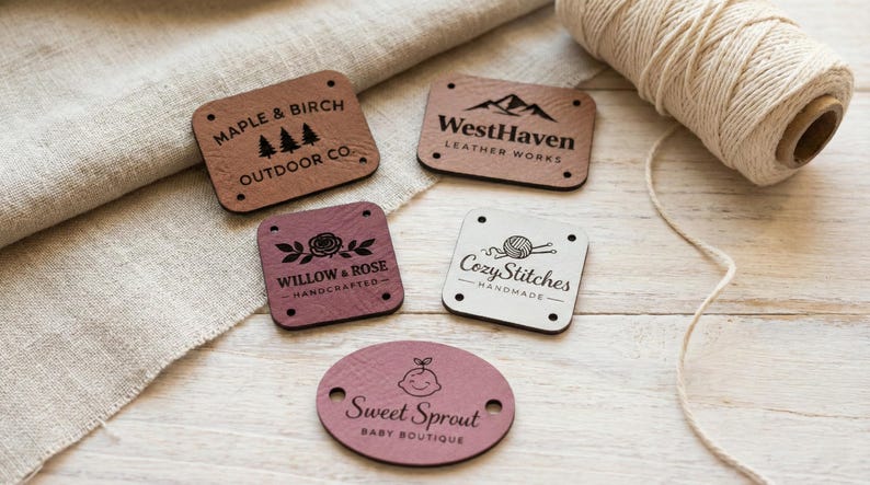 Custom Leather Hat Tags & Sewing Labels – Personalized Faux Leather Tags for Knit, Crochet Handmade Clothing (Bulk Orders Available) image 1