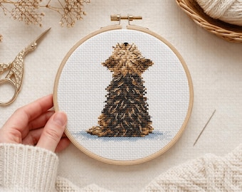 Patrón de punto de cruz de Yorkshire Terrier en PDF | Diseño de bordado de Yorkie | Patrón de perro fácil de hacer tú mismo