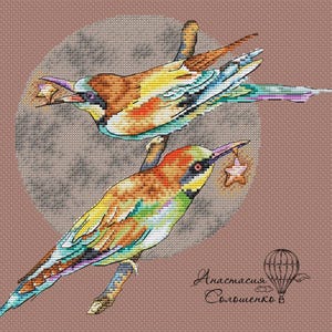 Cross Stitch Pattern &quot;Bee-eaters&quot; DMC Cross Stitch Chart Needlepoint Pattern Embroidery Chart Printable PDF Instant Download