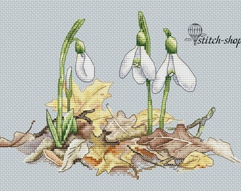 Cross-stitch scheme Snowdrops Embroidery pattern PDF