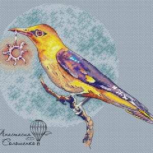 Cross Stitch Pattern &quot;Oriole&quot; DMC Cross Stitch Chart Needlepoint Pattern Embroidery Chart Printable PDF Instant Download